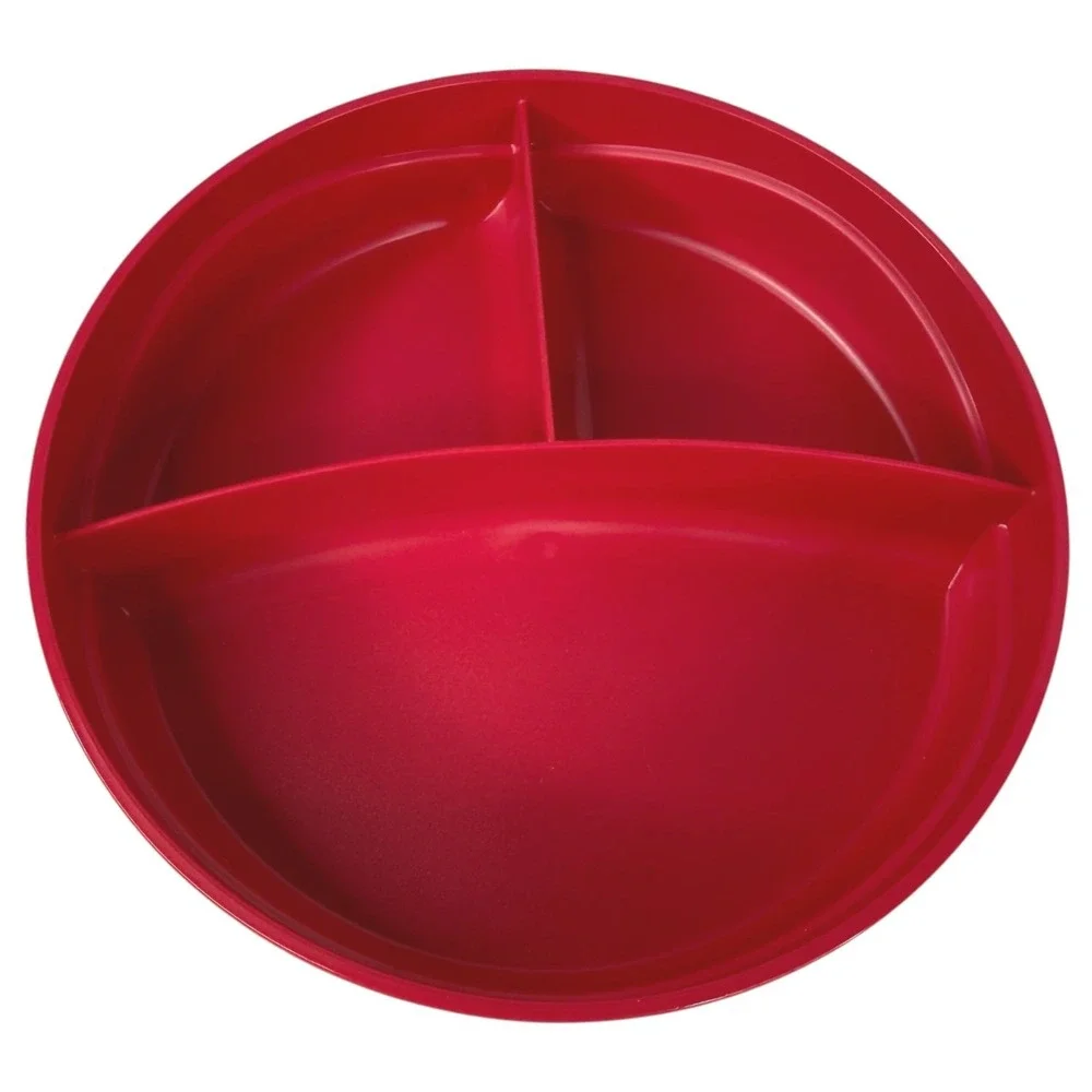 New Tupperware Munchkids Divided Plate With Lid Plastic Red 3-Section Microwave